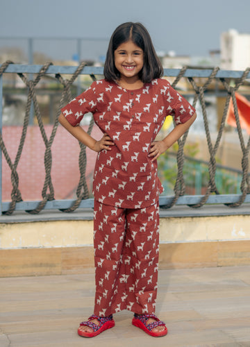 Brown Deer Print Night suit Half sleeves
