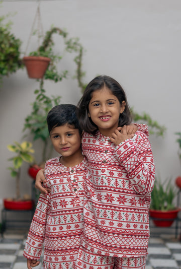 Red White Unisex Winter Nightsuit