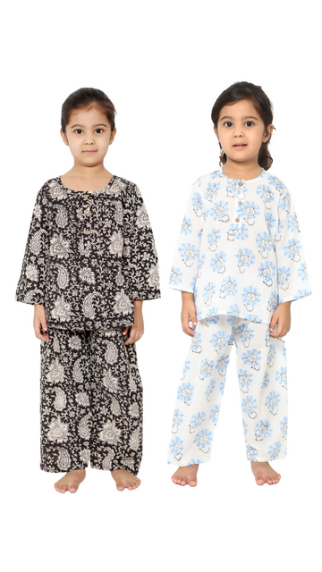 Blue Lion and Black Bagru Night Suit Combo