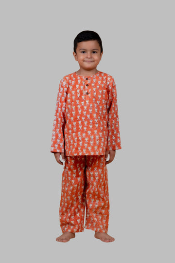 Orange Frog Print Night suit for Boys