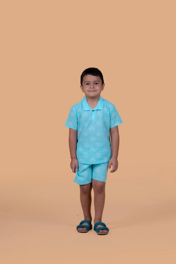 Turquoise Elephant Shorts and Top set for Boys