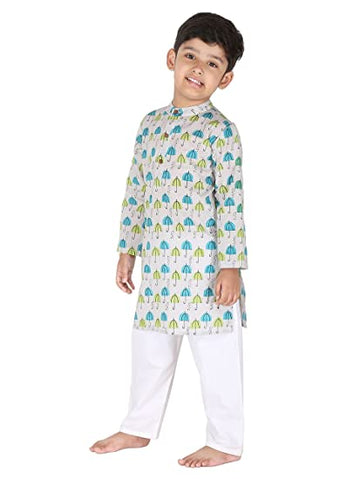 Umbrella Print Grey Printed Kurta Pajama Set of 2