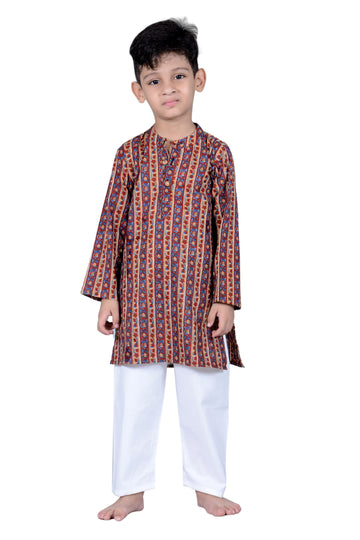 Red and Blue Stripe block Printed Kurta Pajama - Set of 2
