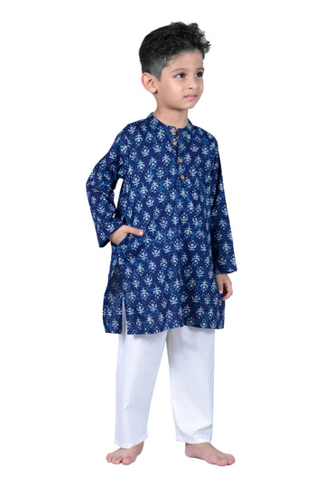 Indigo Blue Booti block Printed Kurta Pajama - Set of 2