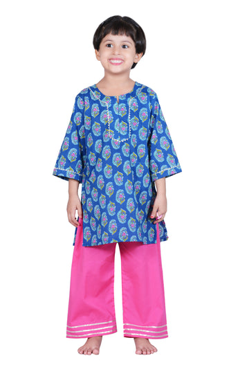 Blue and Pink Booti Palazzo Suit - Set of -2