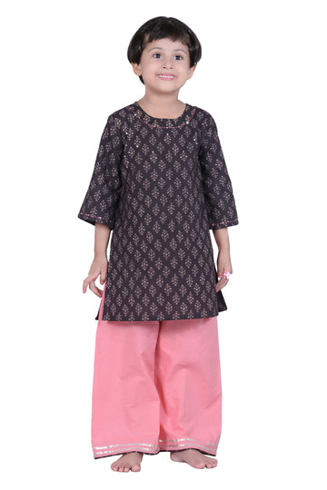 Black and Pink Palazzo Suit - Set of 2 with handwork.