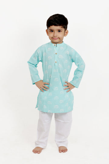 Blue Elephant Printed Kurta Pajama Set of 2
