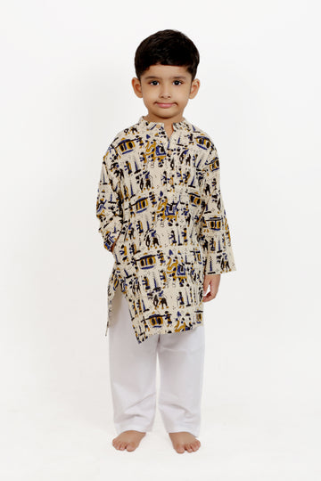 Beige Baraat Bagru Printed Kurta Pajama Set of 2