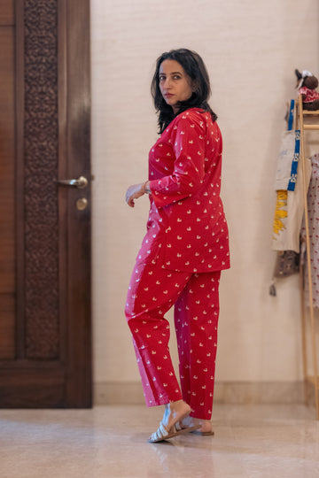 women wearing red whale pajama set