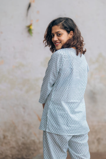 pure cotton hand block printed green booti pajama set for women