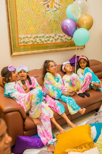 birthday party in Chheent multi tie and dye pajama sets