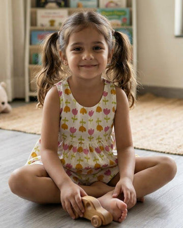 girl wearing pure cotton shorts set