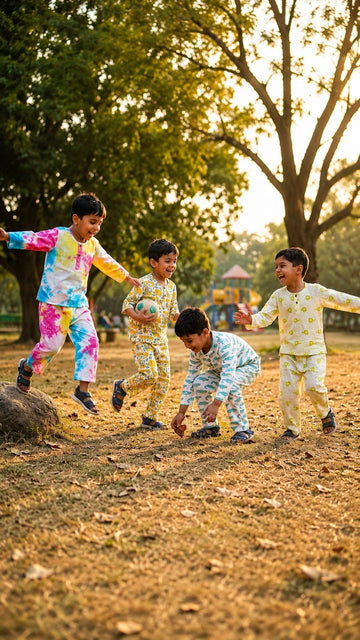 kids playing in cotton nightsuits for kids