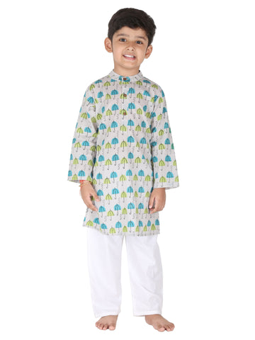 Pure cotton hand block printed ethnic kurta pajama for boys by Chheent Jaipur, breathable festive wear made in Jaipur
