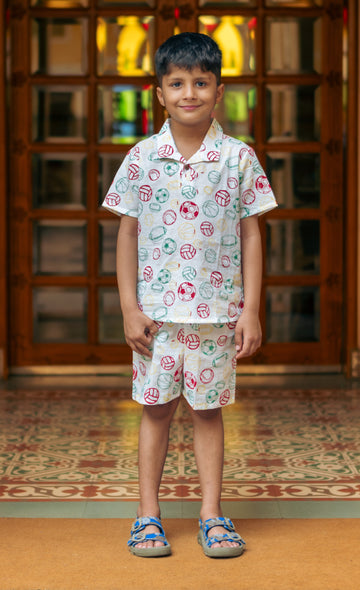 Chheent boys ethnic cotton shorts set with traditional block print