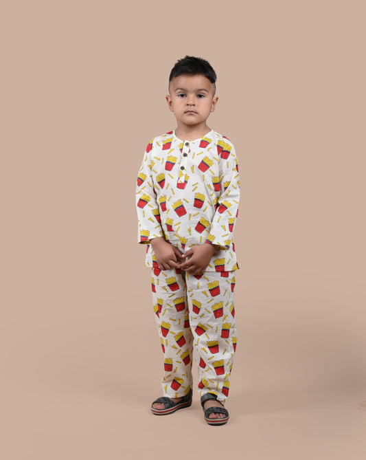 French Fries Print Night Suit