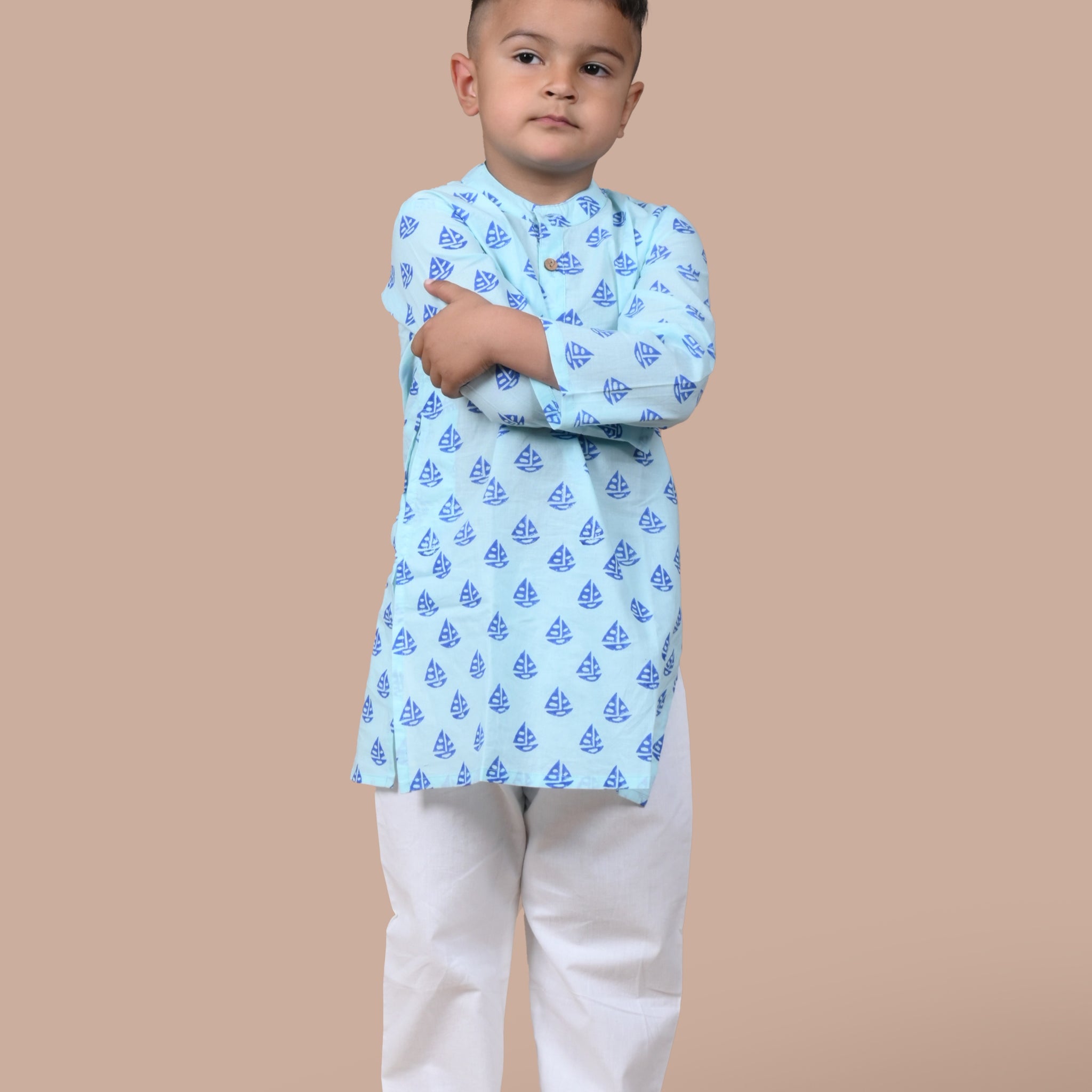 Boat Printed Blue Kurta Pajama Set of 2