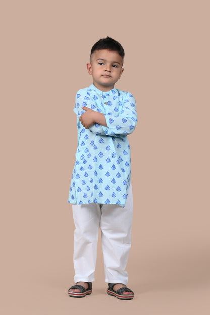 Boat Printed Blue Kurta Pajama Set of 2