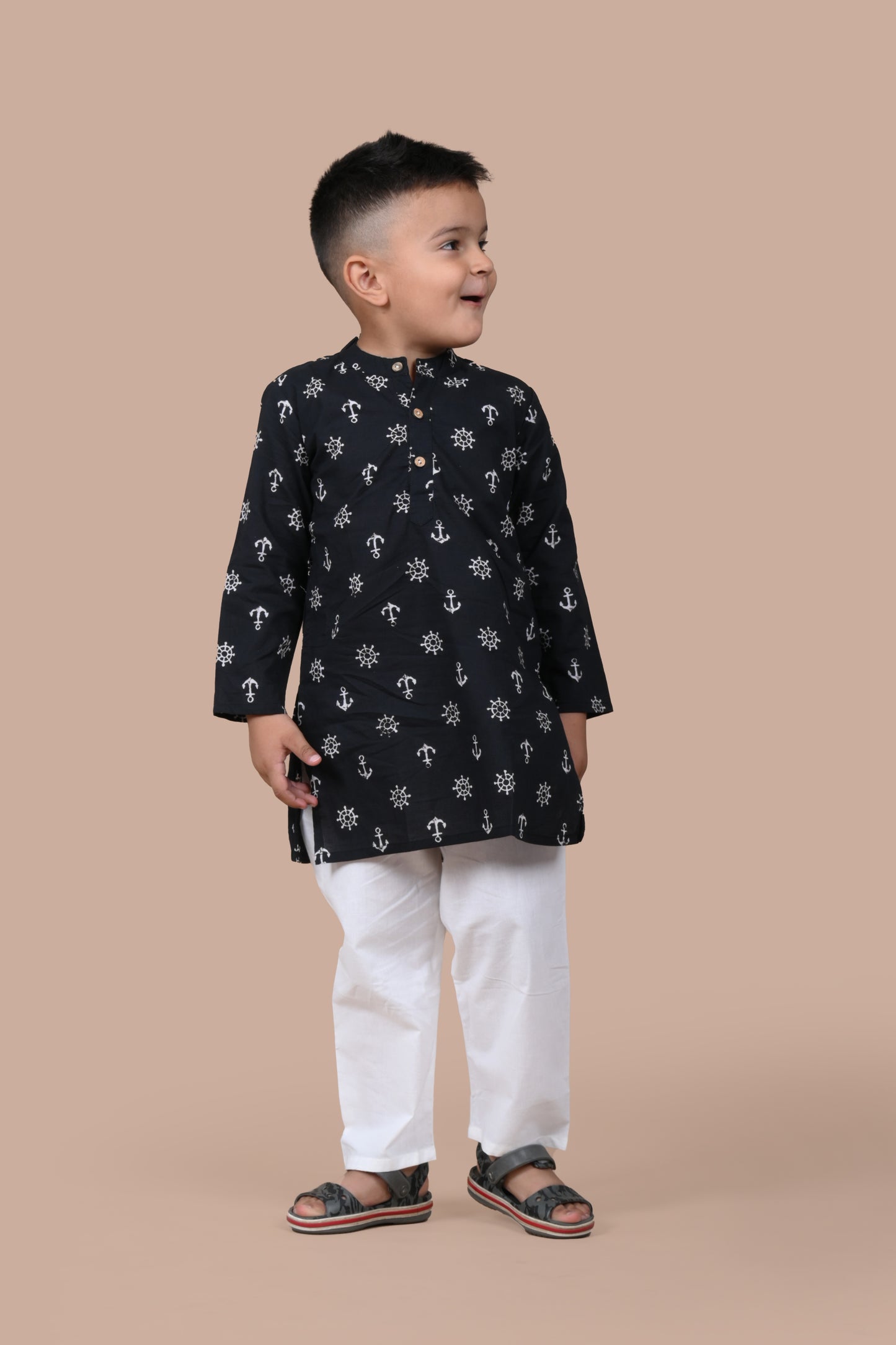 Black Anchor Kurta Pajama - Set of 2