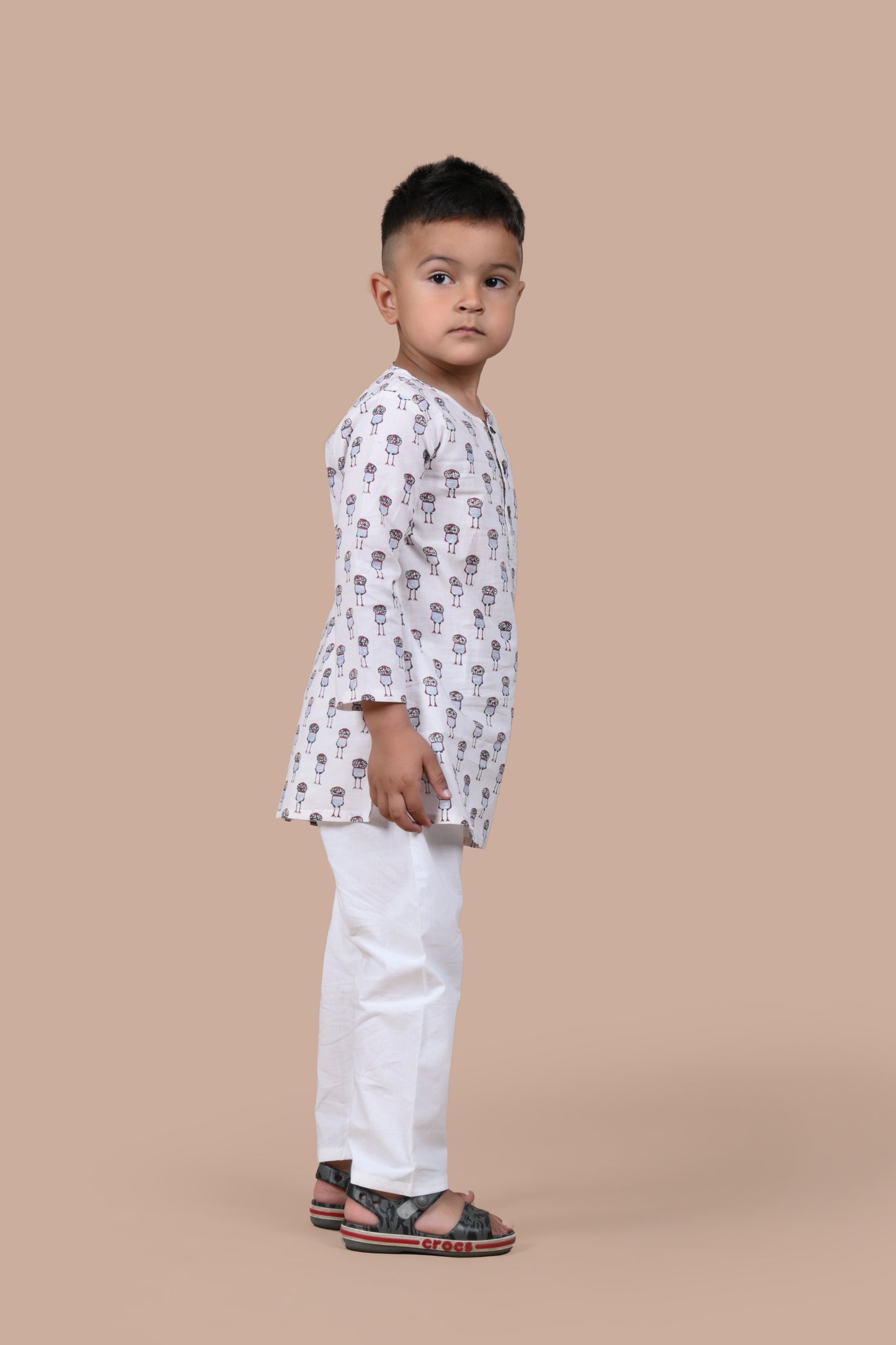 Owl Printed Kurta and white Pajama Set