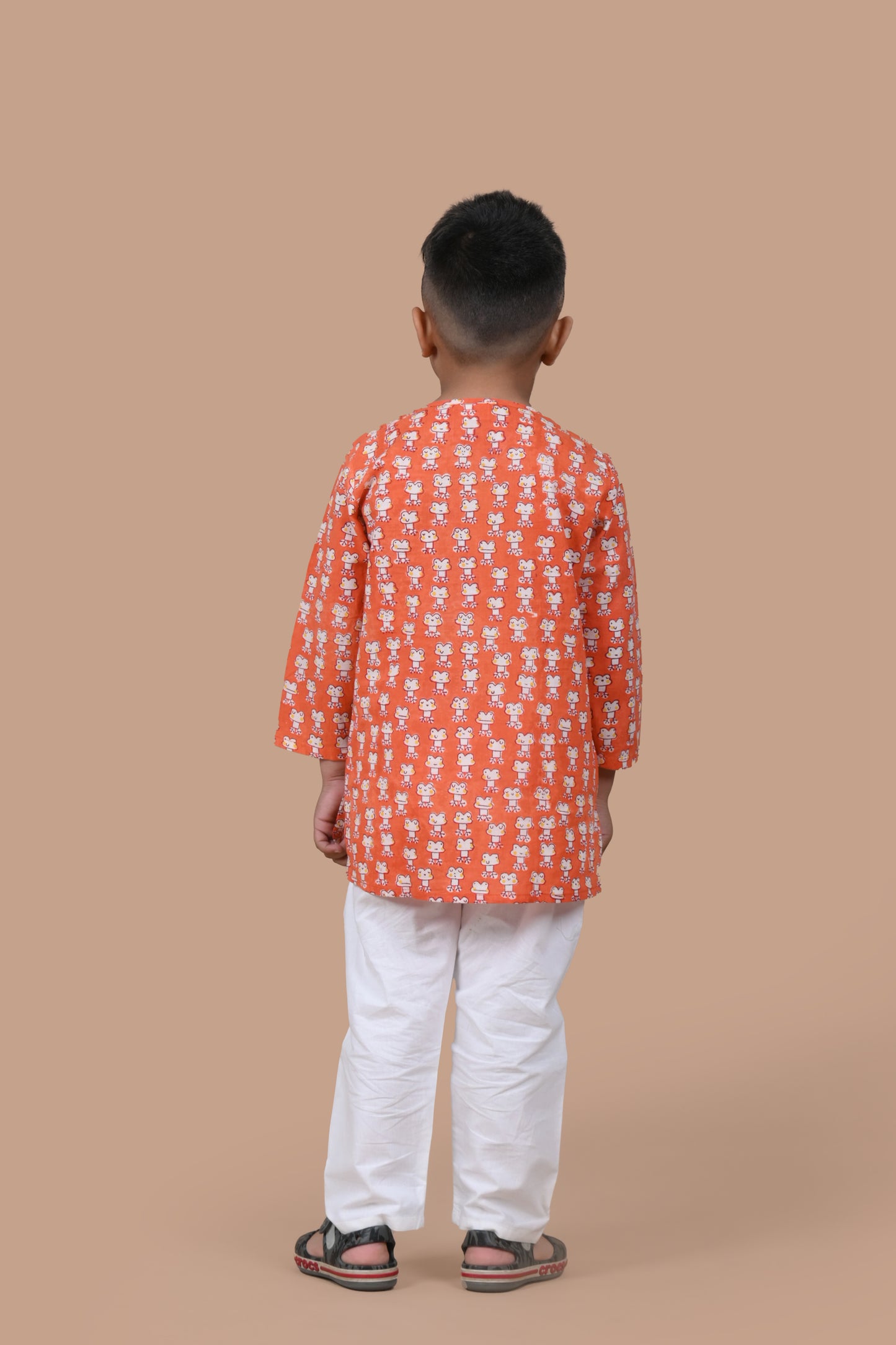 Orange Frog Kurta white Pajama Set