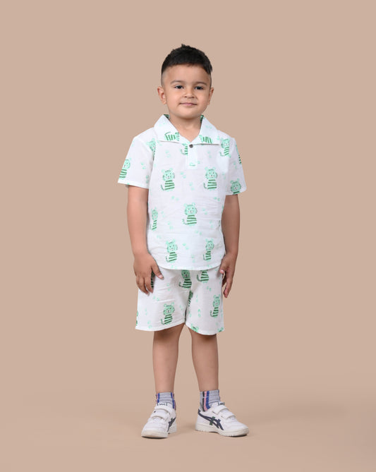 Green Cat Shorts and Top set for Boys