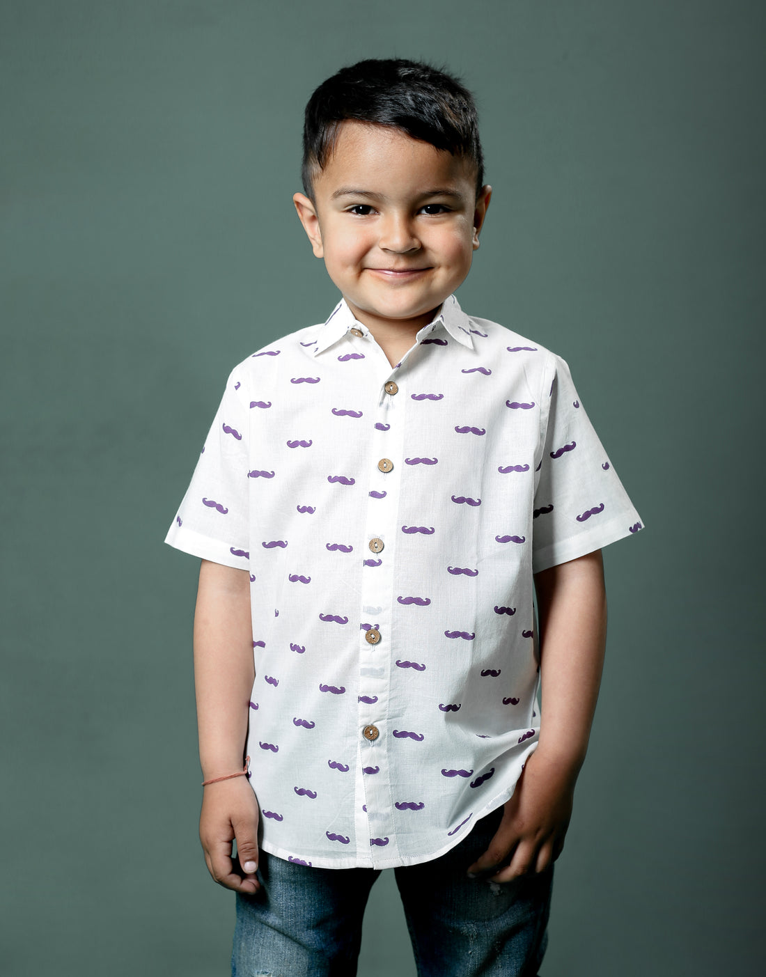 White and Purple Mustache Printed Shirt