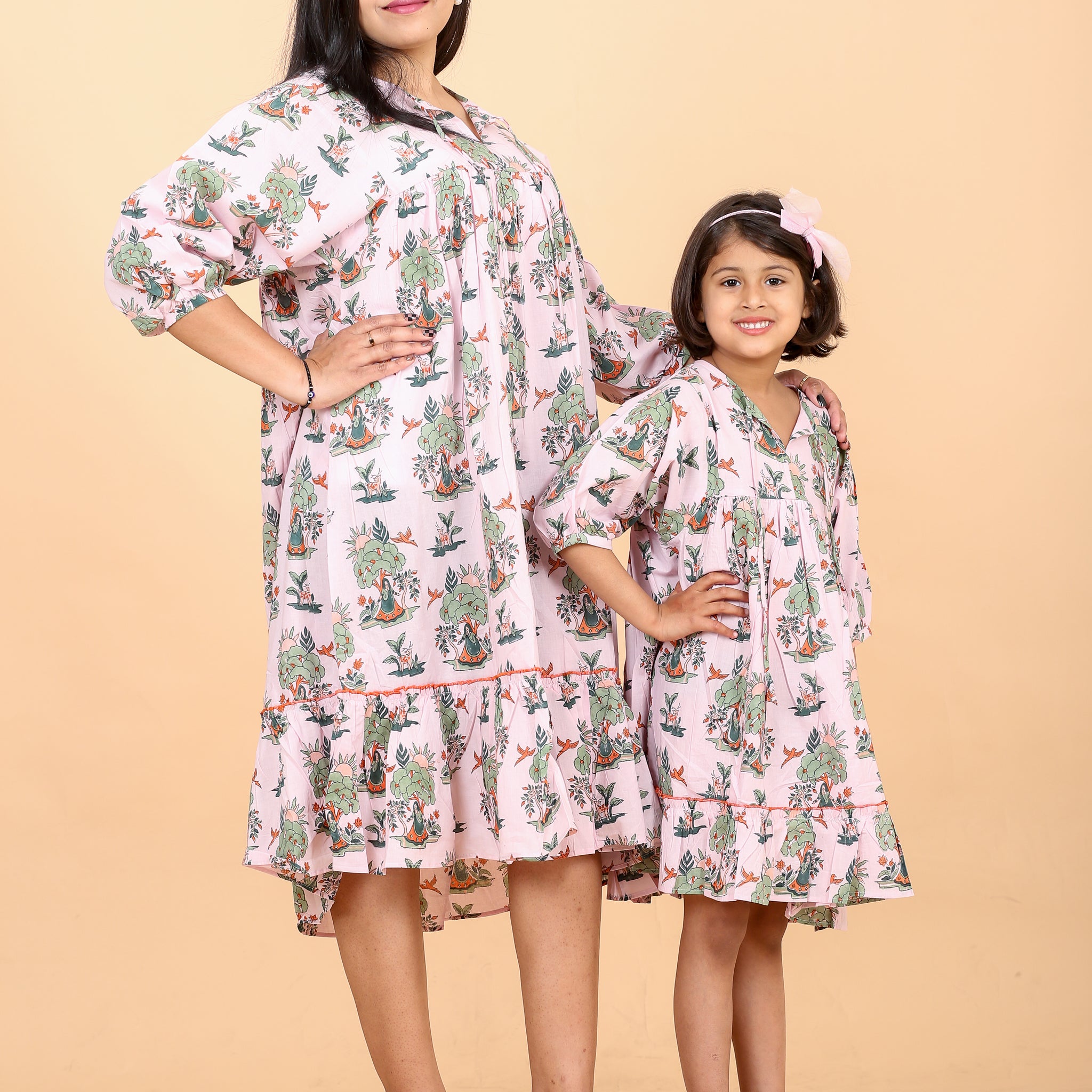 Copy of Copy of Mom baby Twinning Orange booti  Dress