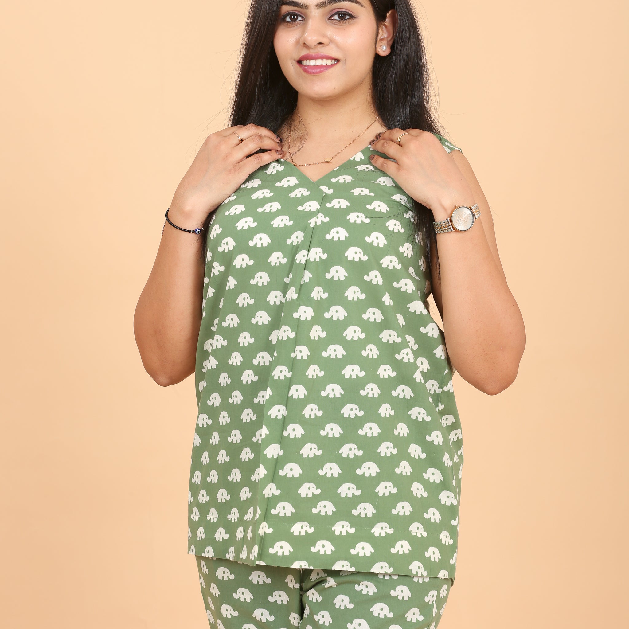 Green Elephant Women Sleeveless Co-ord Set