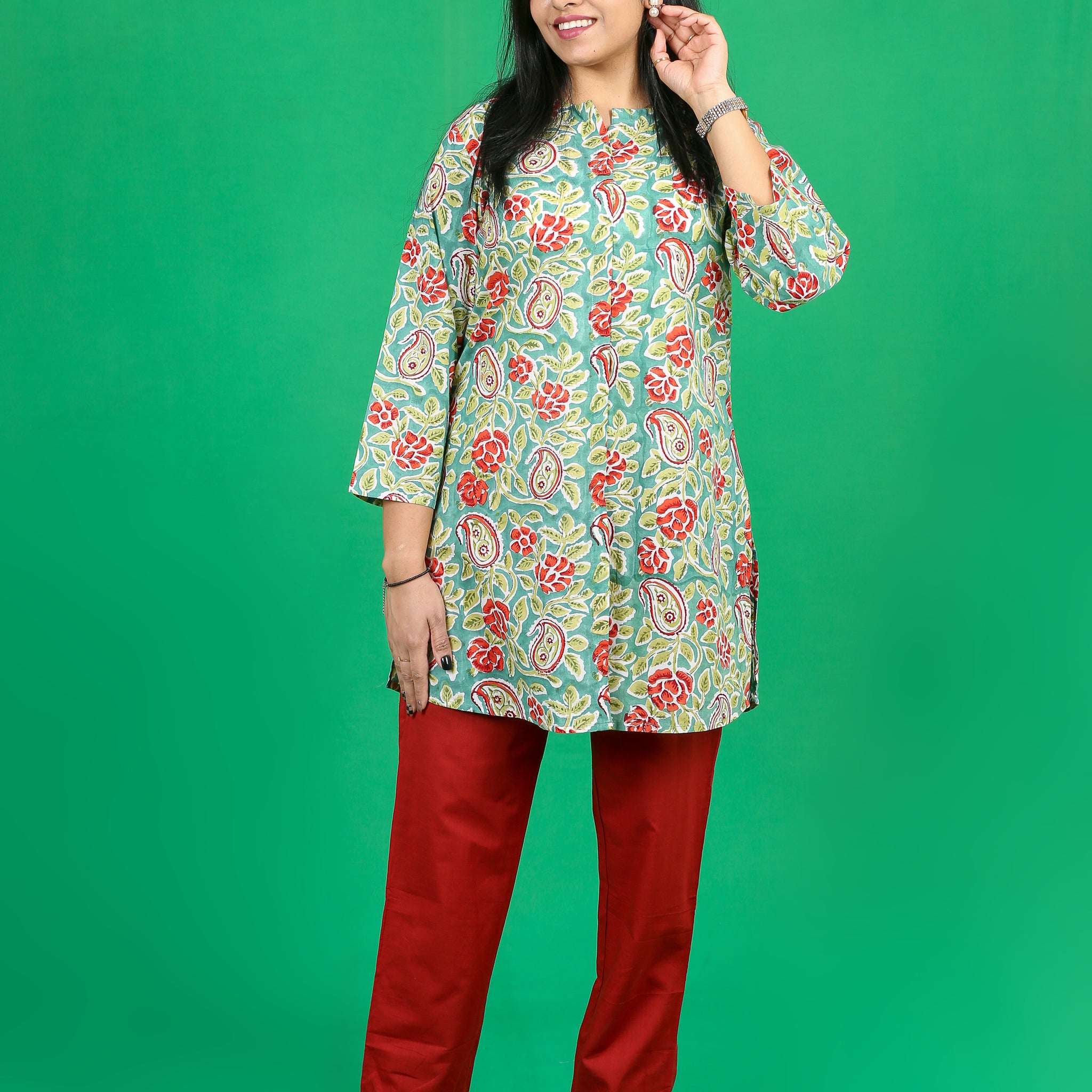 Green Jaal -Red Co-ord Set for Women