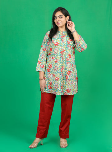 Green Jaal -Red Co-ord Set for Women