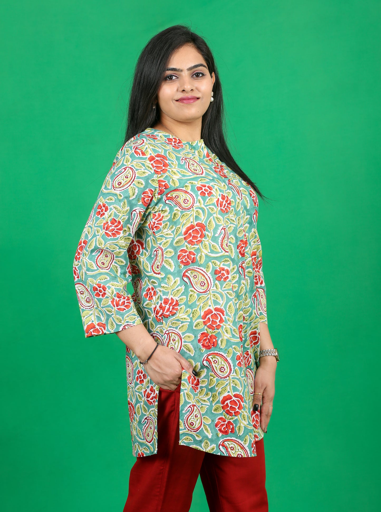 Green Jaal -Red Co-ord Set for Women