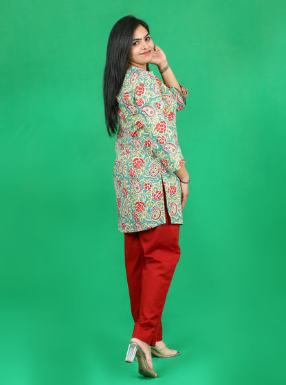 Green Jaal -Red Co-ord Set for Women