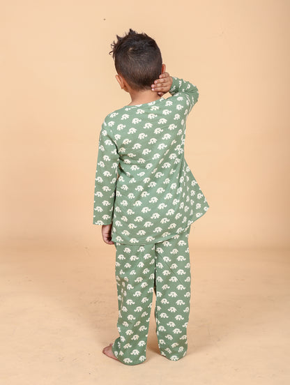 Dark Green Elephant Night Suit