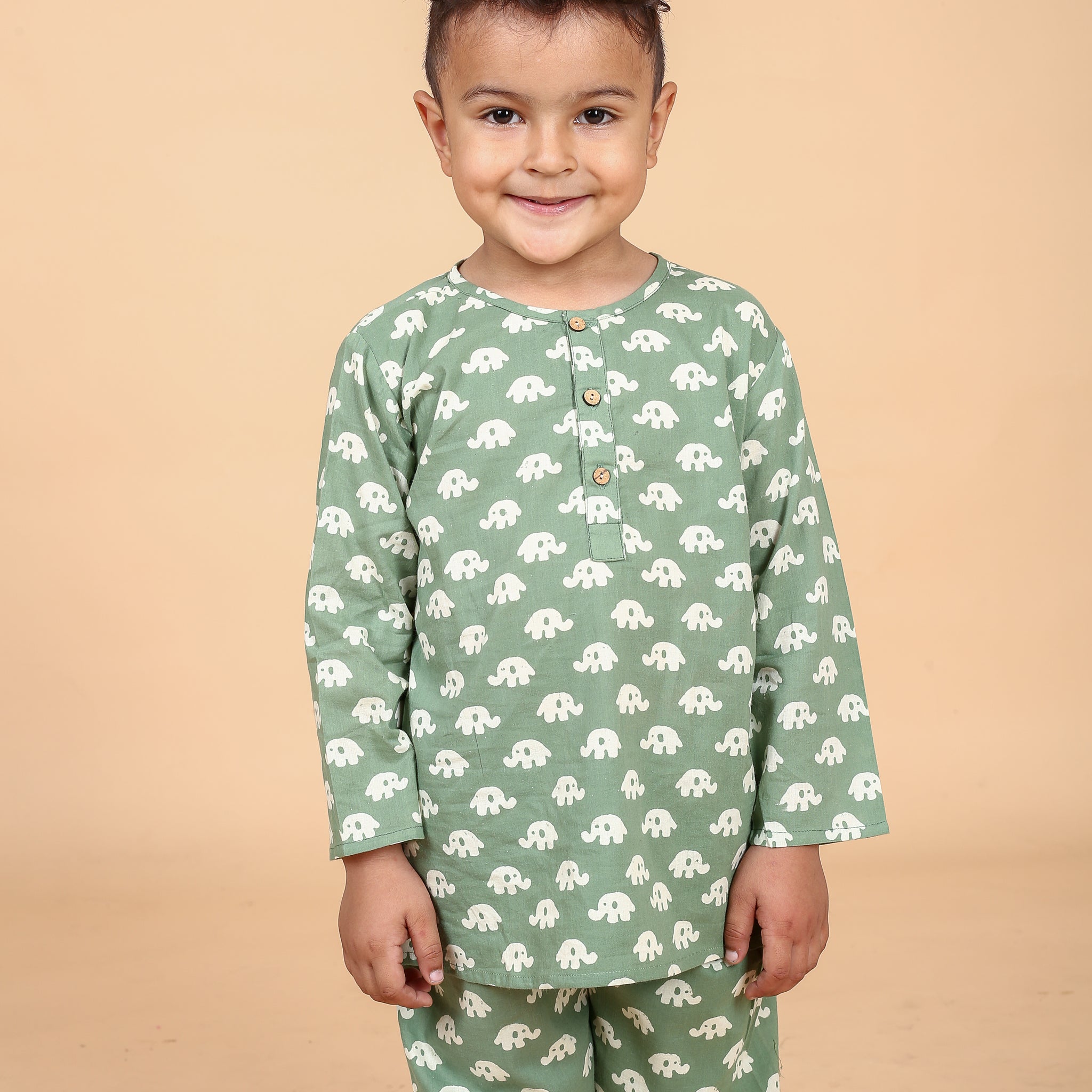 Dark Green Elephant Night Suit