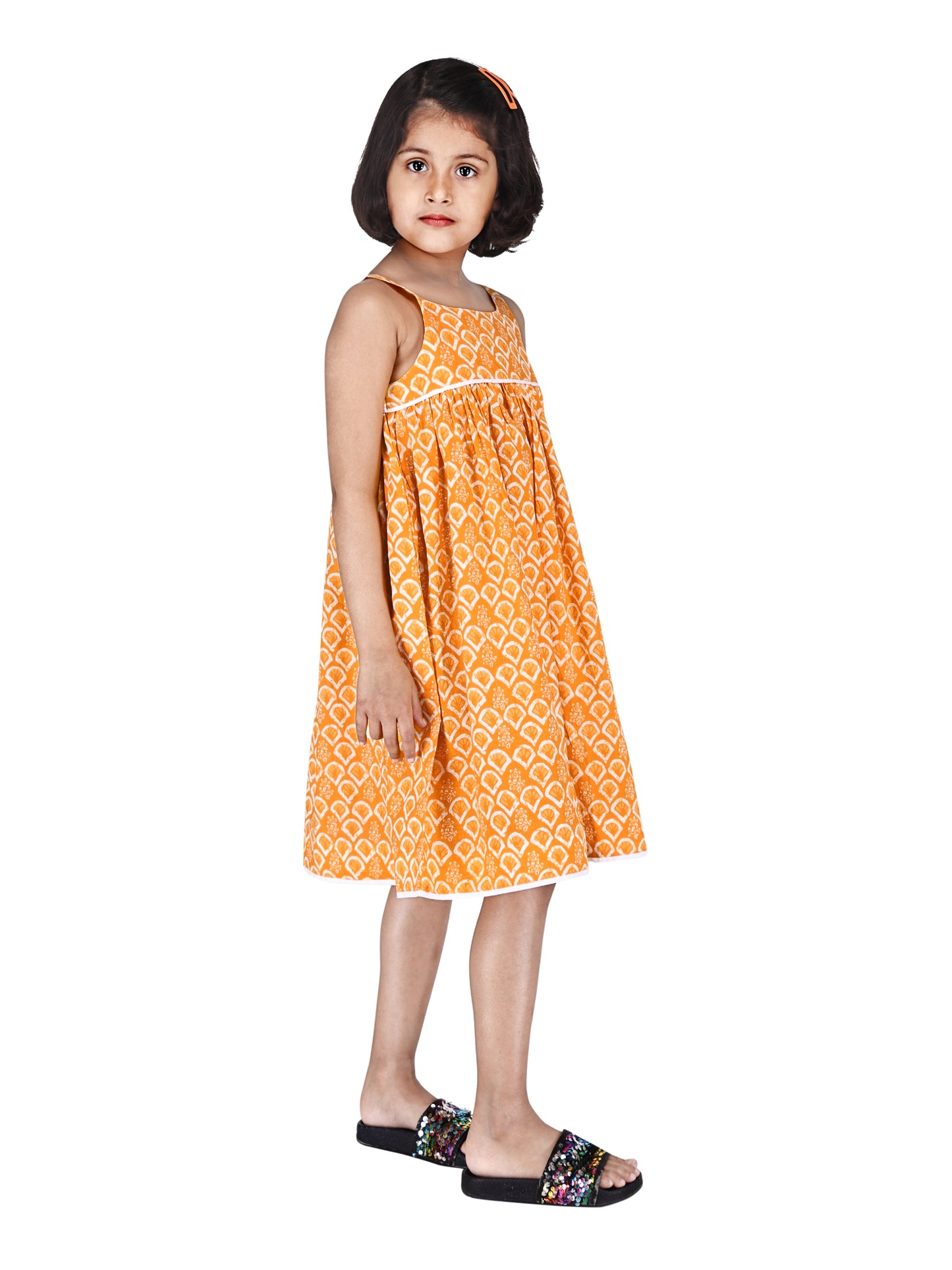 Yellow Scallops Spaghetti strap Frock