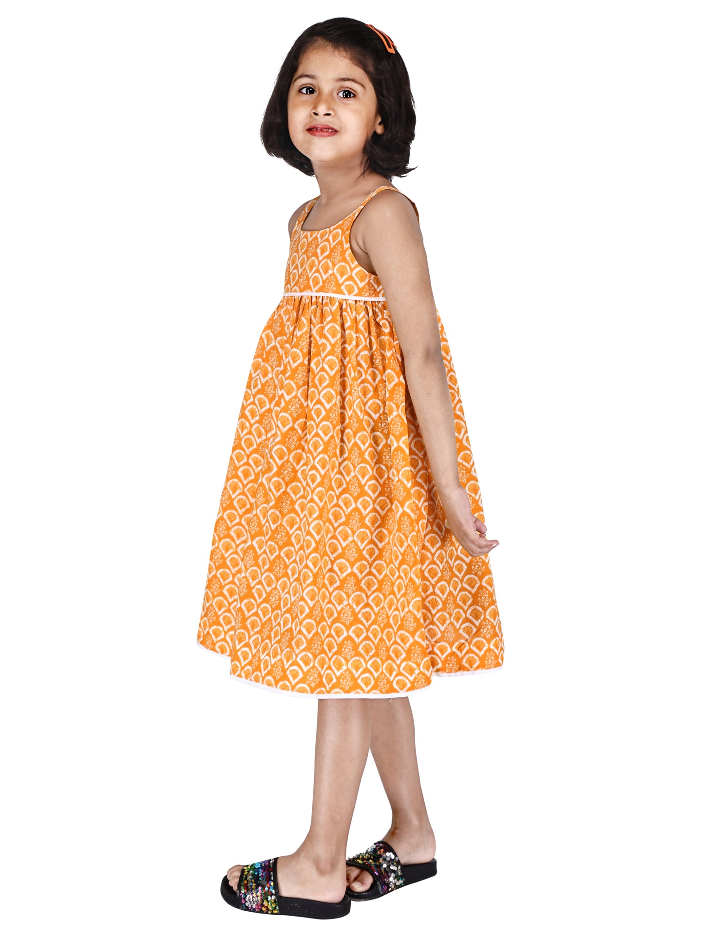 Yellow Scallops Spaghetti strap Frock