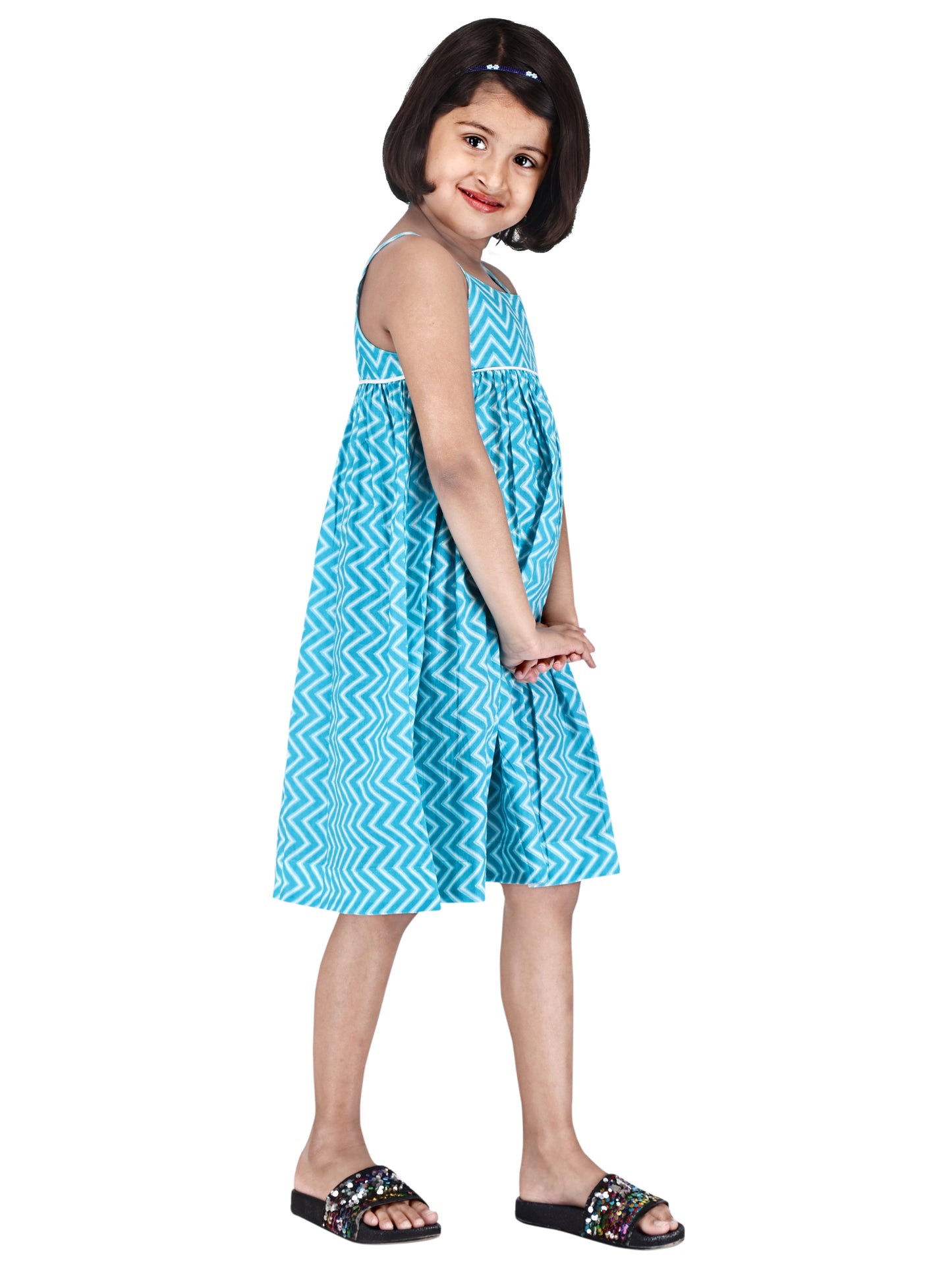 Blue Zig Zag Spaghetti strap Frock