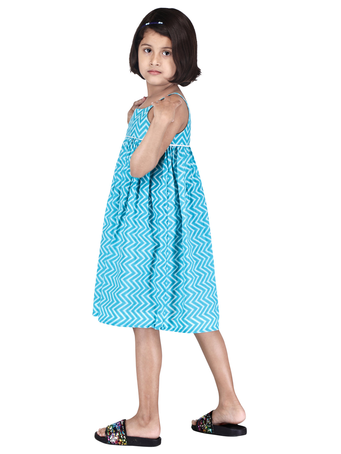 Blue Zig Zag Spaghetti strap Frock