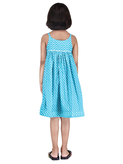 Blue Zig Zag Spaghetti strap Frock