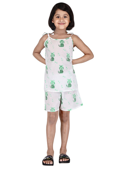 Green Cat Shorts and Top set for Girl