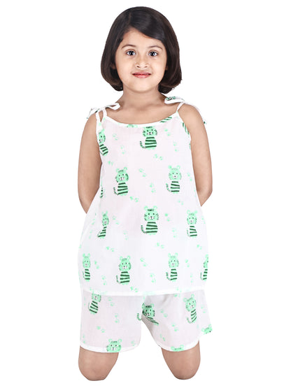 Green Cat Shorts and Top set for Girl