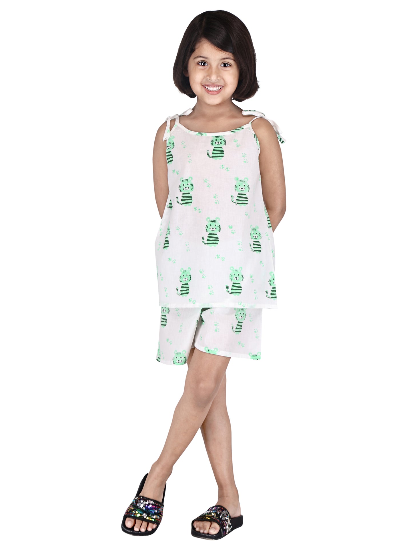 Green Cat Shorts and Top set for Girl