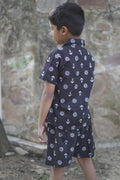Back view of Black Anchor hand block printed cotton shorts set for boys, Chheent Jaipur