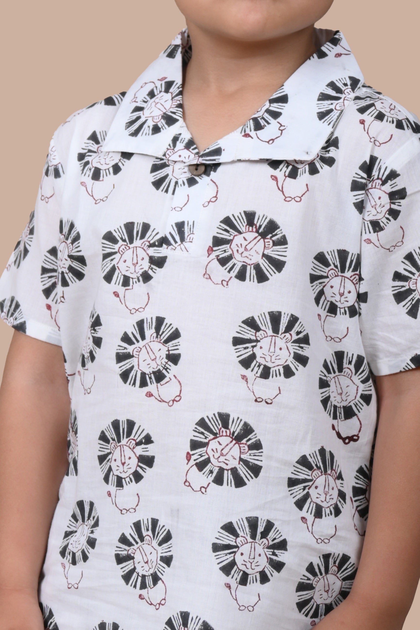 Boy in Black Lion hand block printed cotton shorts set, relaxed fit lounge wear, Chheent Jaipur
