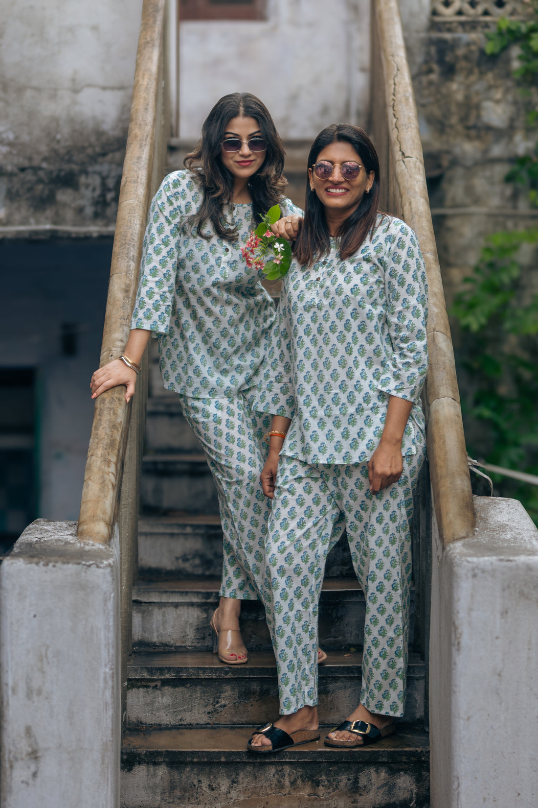 blue booti print pure cotton hand block printed lounge wear for women