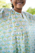 breathable cotton blue flower kaftan set for kids