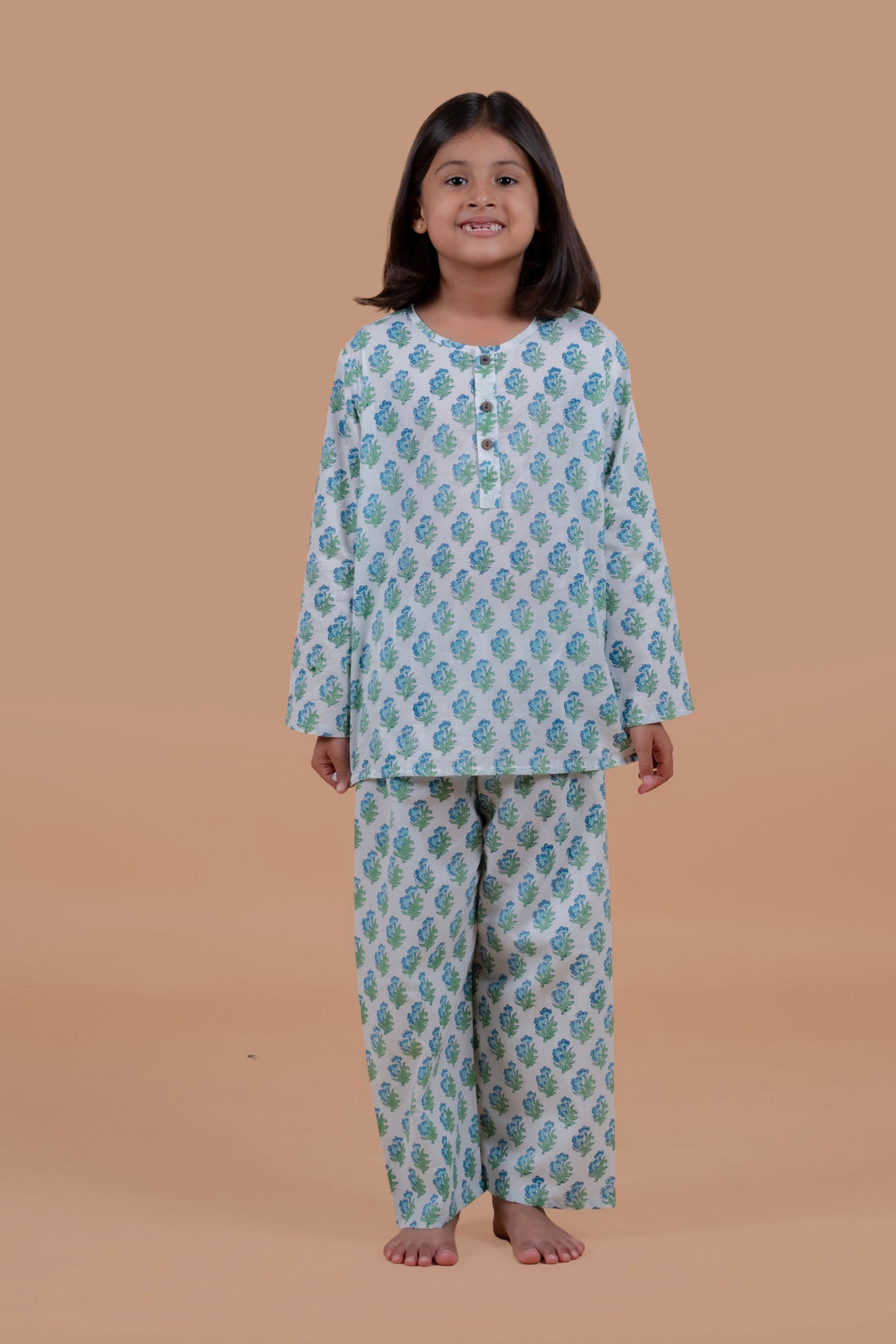 Blue Booti printed pure cotton hand block printed pajama set for girls summer nightwear 