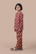 Brown Deer printed pure cotton hand block printed pajama set for girls nightwear