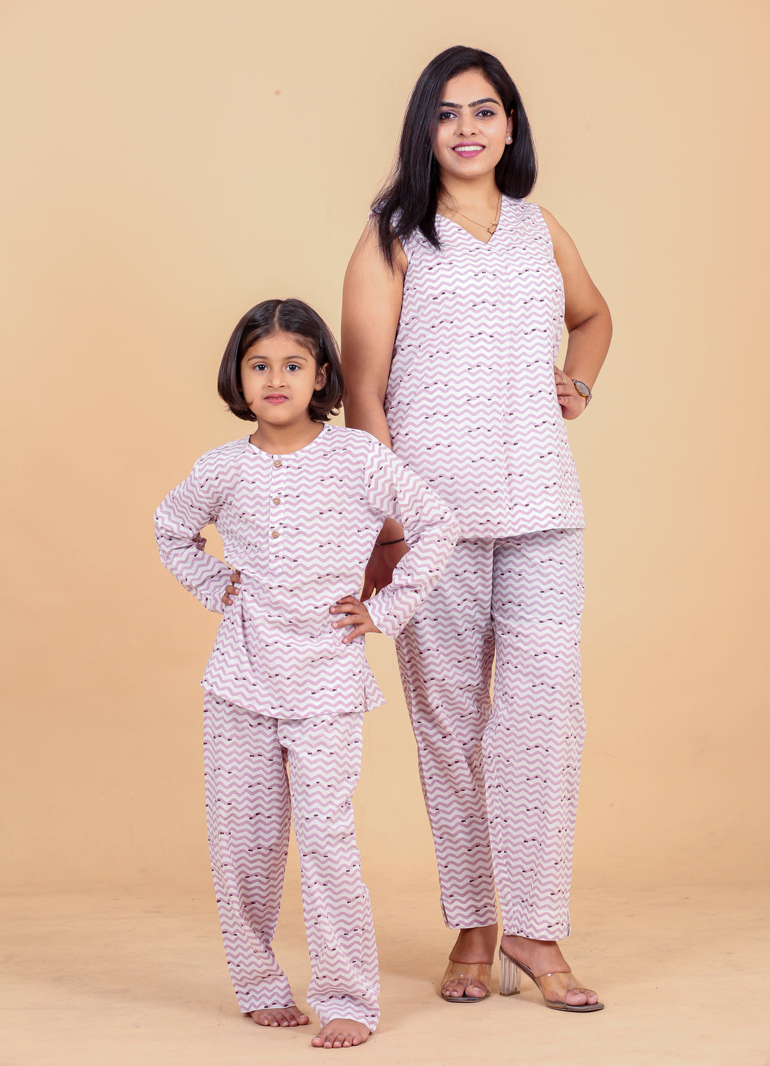Purple fish pure cotton twinning co-ord set for mom and kids - Chheent Jaipur